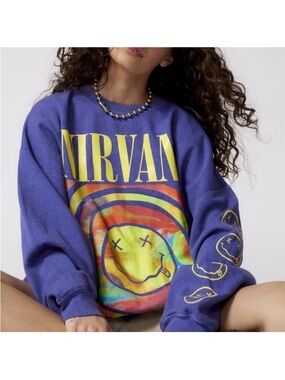 Urban Outfitters NIRVANA Purple Crewneck with Tie-Dye Smiley Graphic Size S/M